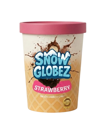 Snow Globez Strawberry — chocolate shell with strawberry ice cream center